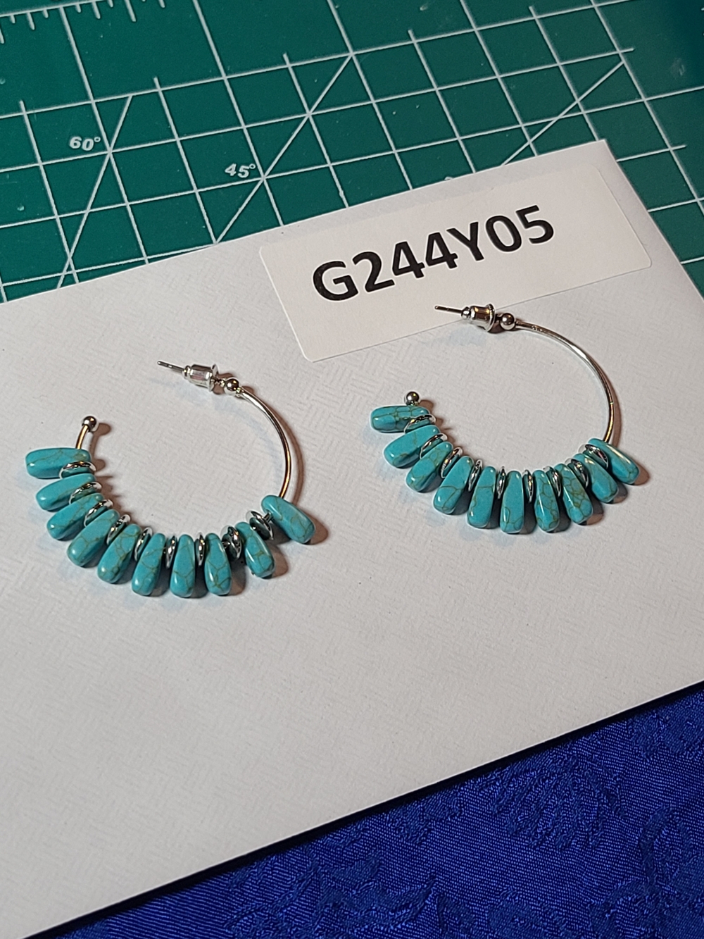 Vintage Turquoise Bead Hoop Earrings - Blue & Silver